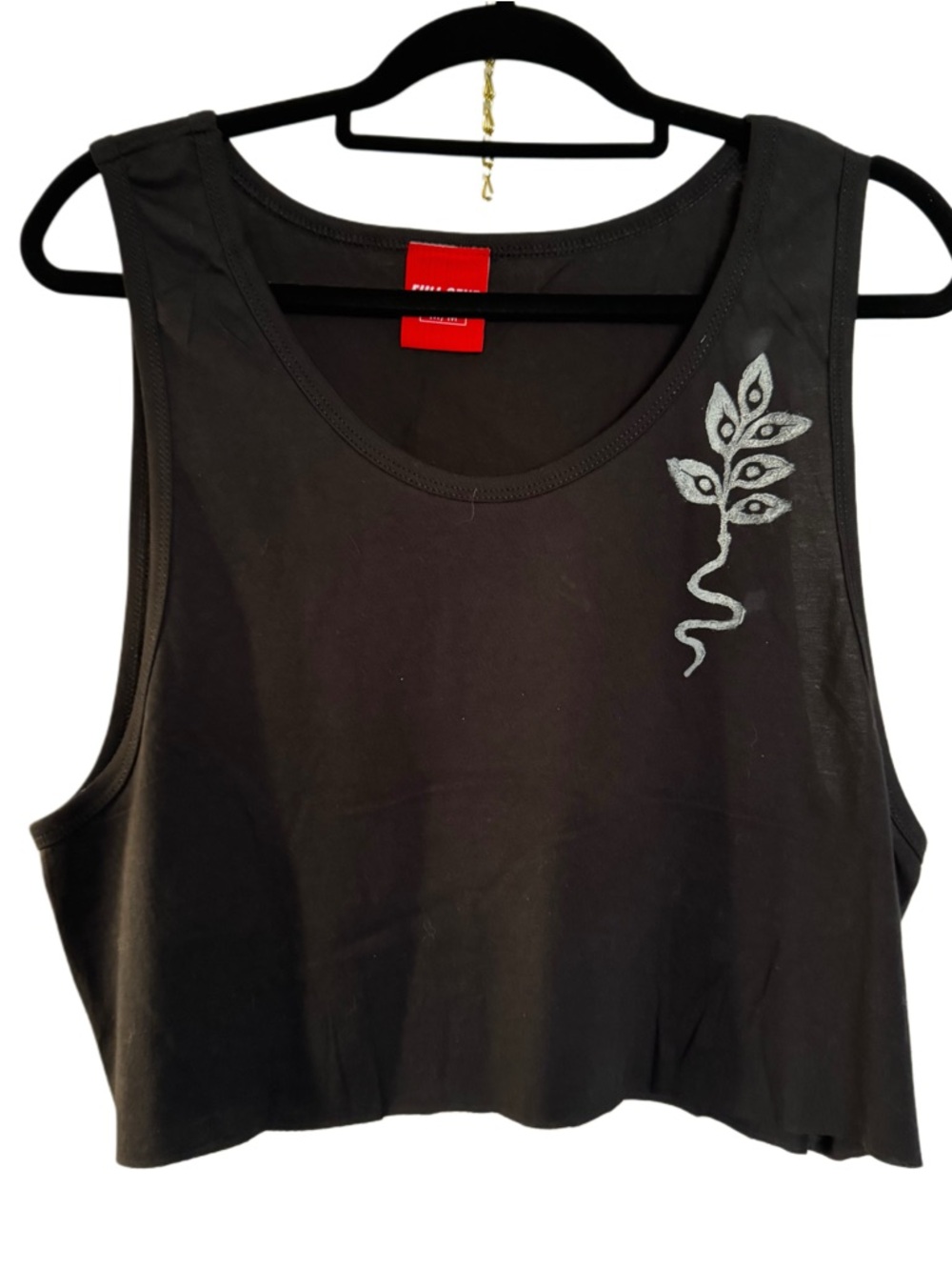 WhimSee Original Lino Print Seeing Snake Eyes black cropped tank top